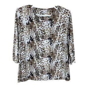 JM Collection Womens 1X Top Polyester Spandex 3/4 Sleeve Stretchy Knit Neutral